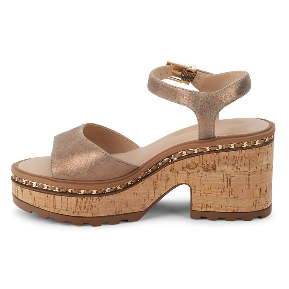 Karl Lagerfeld Metallic Rose Gold Cork Platform Sandals